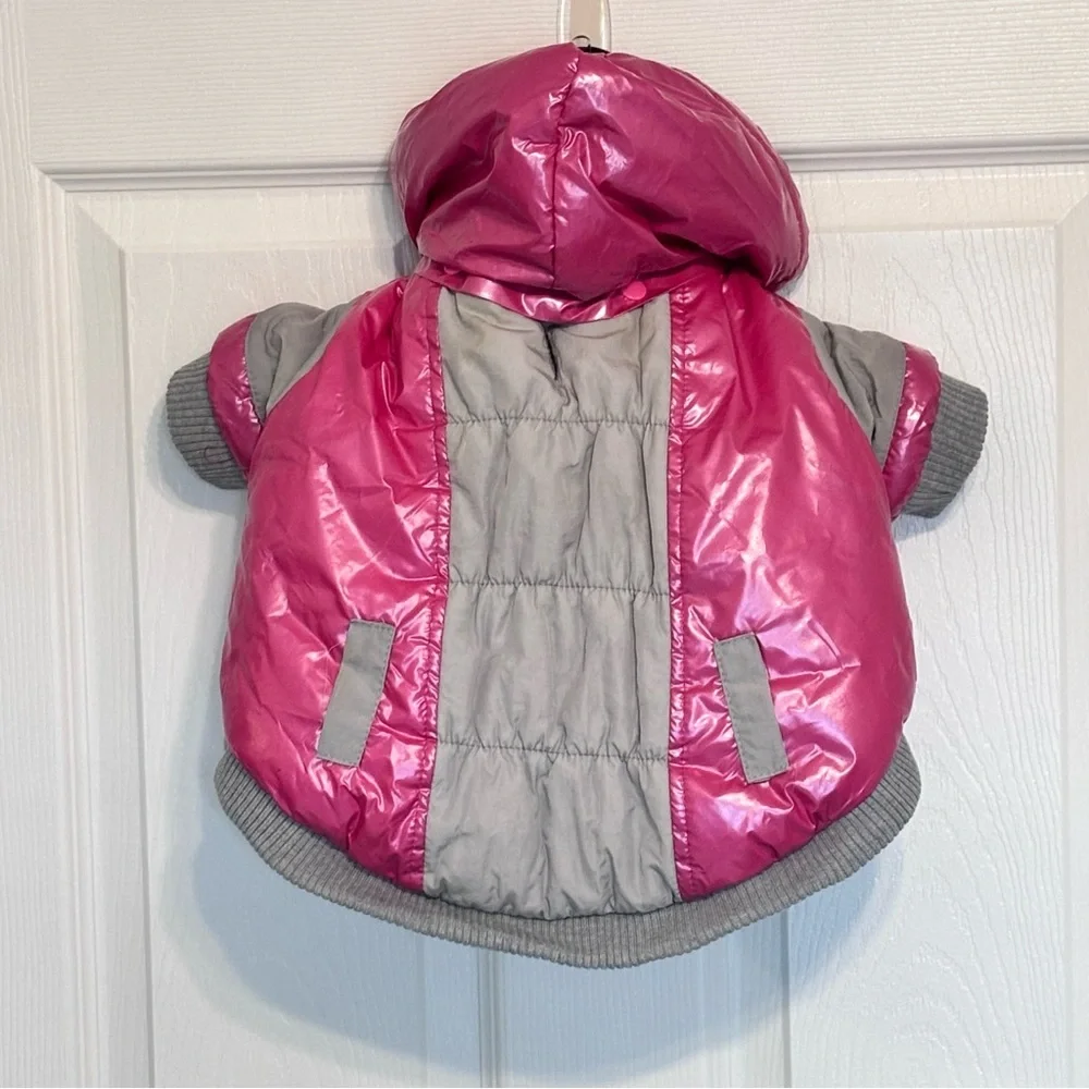 Pet Life Small Dog Puffer Jacket Pink Grey Gray Fleece Lined Snaps Hooded Small